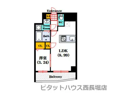 ARTIZA西長堀(1LDK/4階)の間取り写真