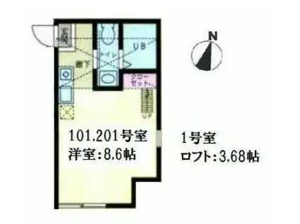 ハーミットクラブハウス戸塚D(ワンルーム/2階)の間取り写真