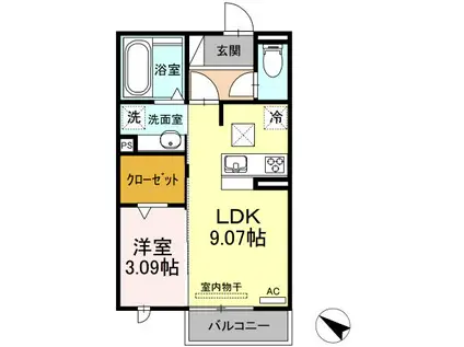 名鉄豊川線 諏訪町駅 徒歩8分 2階建 築5年(1LDK/1階)の間取り写真