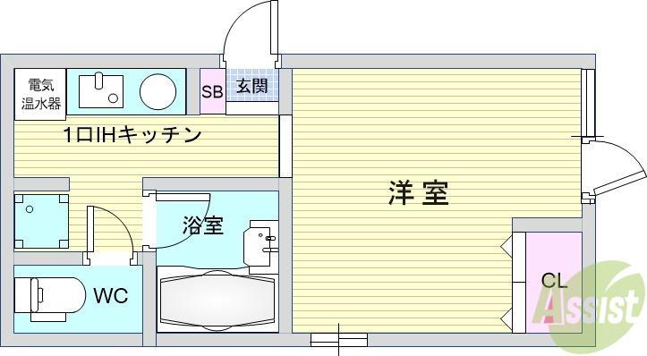 フォンテーヌ曽根(1K/1階)の間取り写真