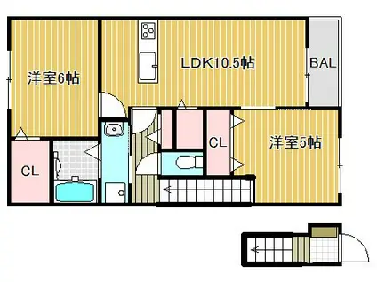 メゾンセーブル(2LDK/2階)の間取り写真