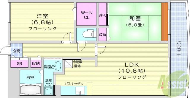 グランウィング(2LDK/4階)の間取り写真