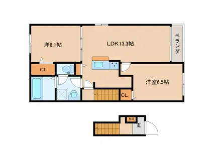 グレイス加茂 I(2LDK/2階)の間取り写真