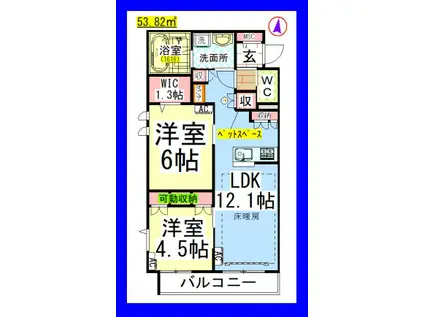 AF ペット共生・ル・ポン ヴェール中央林間(2LDK/3階)の間取り写真