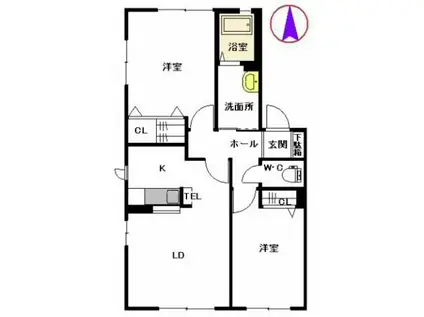 サンリッチ B棟(2LDK/1階)の間取り写真