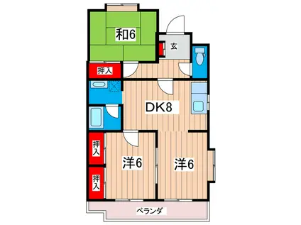 ヒルトップ(3DK/2階)の間取り写真