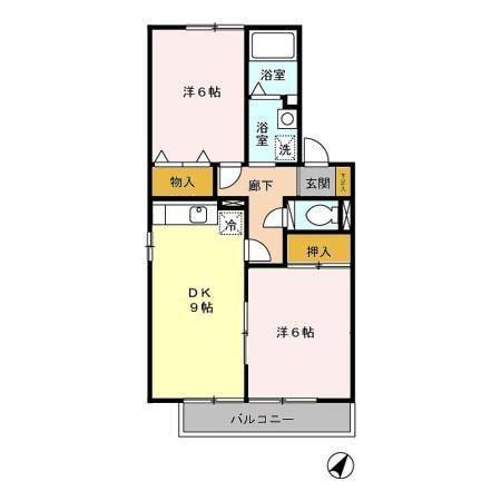 ディアコート西田B棟(2DK/1階)の間取り写真