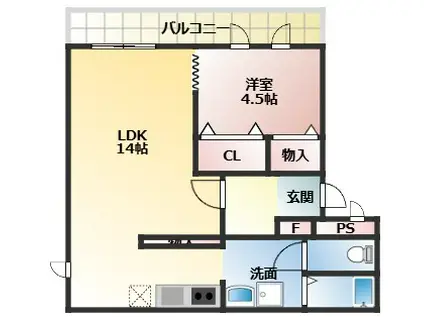 ヒルズさと(1LDK/2階)の間取り写真