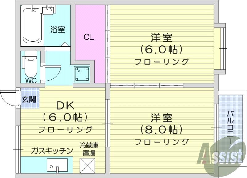 エスライトヒルズC(2DK/2階)の間取り写真