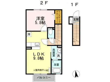 グランディ城下(1LDK/2階)の間取り写真