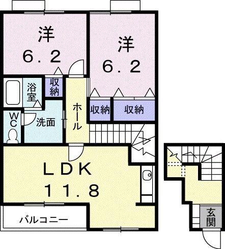フィーレB(2LDK/2階)の間取り写真