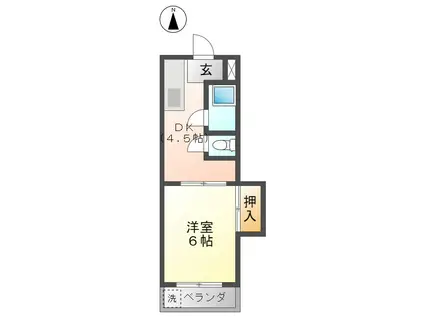 篭屋マンション(1DK/1階)の間取り写真