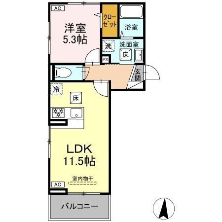 ウィルコート仙崎(1LDK/1階)の間取り写真