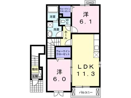ナーシサス ガーデン(2LDK/2階)の間取り写真