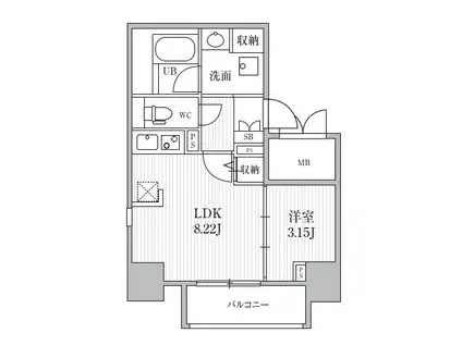 シーズンフラッツ靭本町(1LDK/7階)の間取り写真