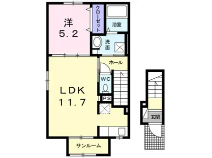 メゾン・ド・キタ(1LDK/2階)の間取り写真