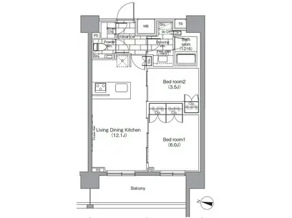パークハビオ恵比寿(2LDK/14階)の間取り写真