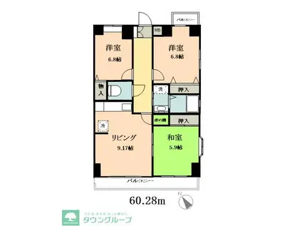 グレース八広(3LDK/9階)の間取り写真