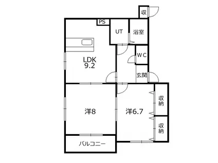 ガイア足門B棟(2LDK/2階)の間取り写真