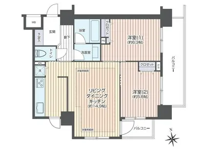 ユニーブル武蔵小金井クインテット(2LDK/4階)の間取り写真