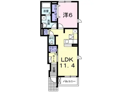 ハピネス.M(1LDK/1階)の間取り写真