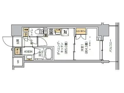 リビオメゾン芝浦(1DK/5階)の間取り写真