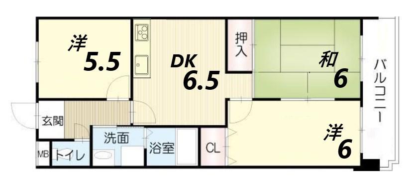 ロイヤルコーポ姫路栗山町(3DK/10階)の間取り写真