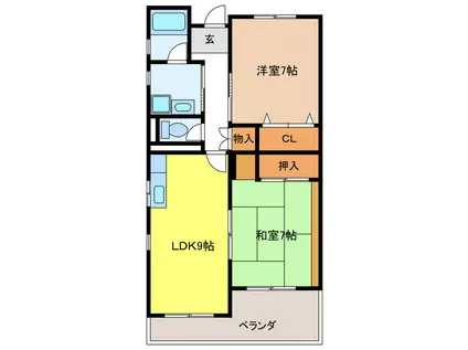 グリーンハイツ鷺山(2LDK/1階)の間取り写真