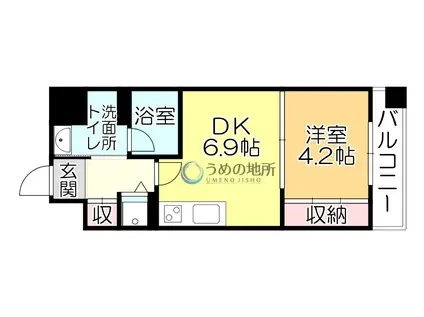 ルネッサンス21久留米六ツ門(1DK/4階)の間取り写真