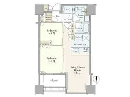 白金ザ・スカイ東棟(2LDK/27階)の間取り写真