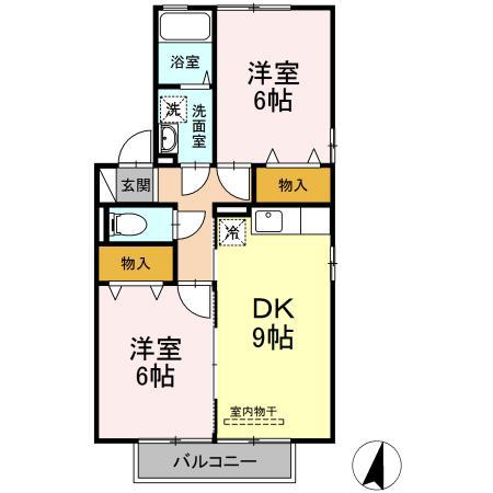 ディアコート名月(2DK/2階)の間取り写真