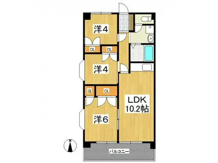 清水山第2パークハイツ(3LDK/3階)の間取り写真