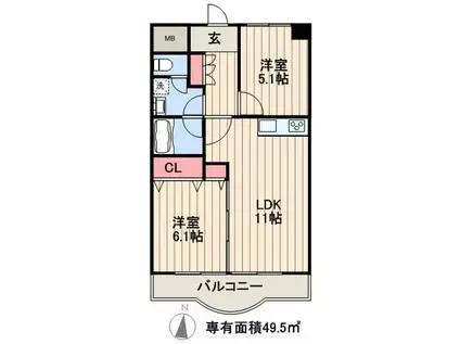 ソサエティ清澄白河(2LDK/2階)の間取り写真