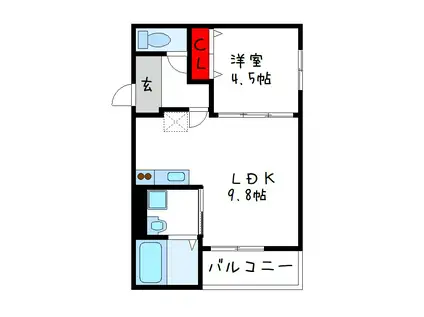 フジパレス瓜生堂VI番館(1LDK/1階)の間取り写真