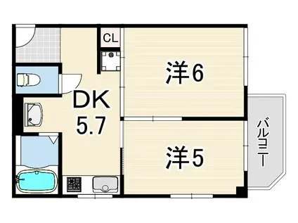 オレンジマンション(2DK/1階)の間取り写真