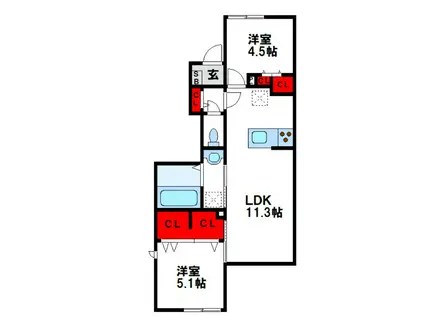 エレガンスプラスI(2LDK/1階)の間取り写真