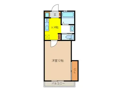 グランドシティ臥竜公園1番館(1K/2階)の間取り写真