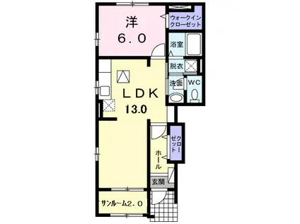 ノール・パルクヴェールII(1LDK/1階)の間取り写真