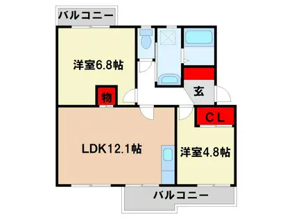 京町2000棟(2LDK/3階)の間取り写真
