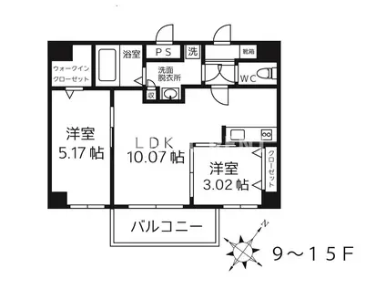 MODERN PALAZZO 天神AXIA(2LDK/10階)の間取り写真