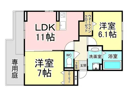 ヒルサイドレジデンス今光(2LDK/1階)の間取り写真