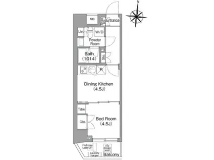 コンフォリア・リヴ木場イーストII(1DK/2階)の間取り写真