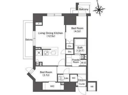 コンフォリア東上野(2LDK/15階)の間取り写真