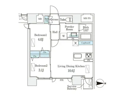 STANDZ京都二条(2LDK/4階)の間取り写真