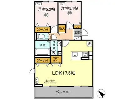 フェリシテ御領(2LDK/2階)の間取り写真