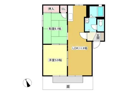 クレストコートB棟(2LDK/1階)の間取り写真