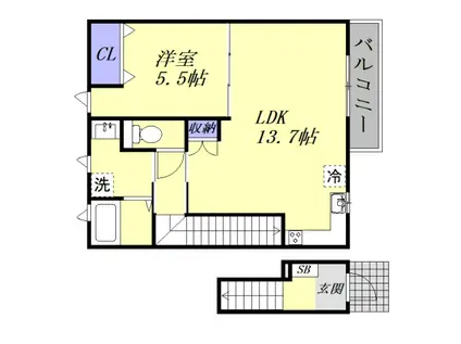 メゾン吉川(1LDK/2階)の間取り写真