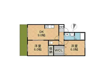 グリーンヒルかなめ(2DK/1階)の間取り写真