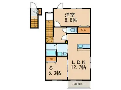 ボヌールM I(1SLDK/2階)の間取り写真