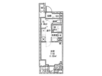 クレールフォンテーヌ(1K/7階)の間取り写真